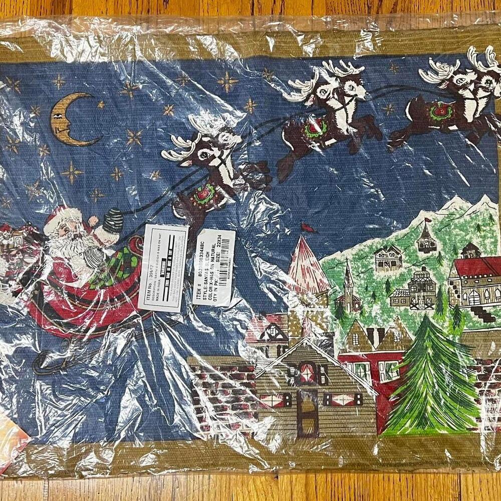 1996 Heymin & Co NY Santa's Sleigh Reindeers Tapestry Wall Floor Holliday Decor